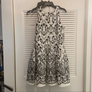 Black and White Embroidered Fit and Flare Dress